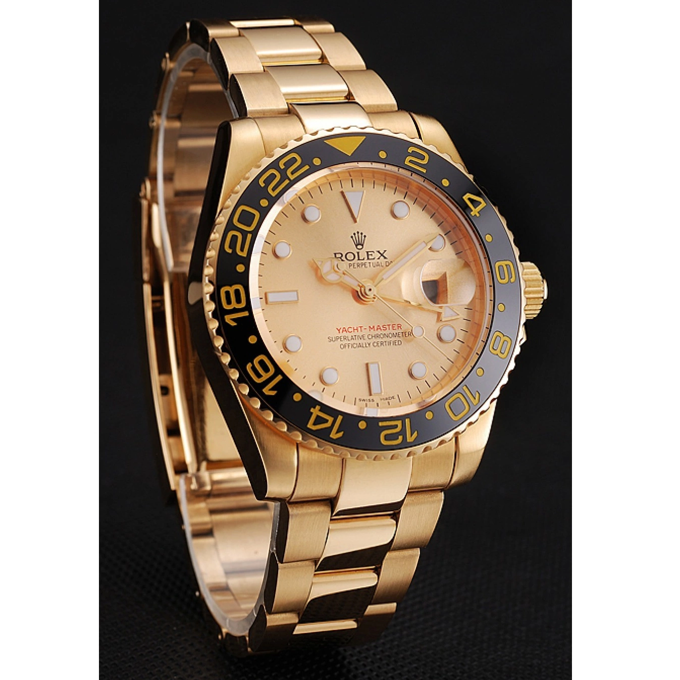 Aaa replica watch Swiss 1453749 Case Gold GMT Gold Dial II Bracelet Rolex And Bezel Master Black 0716